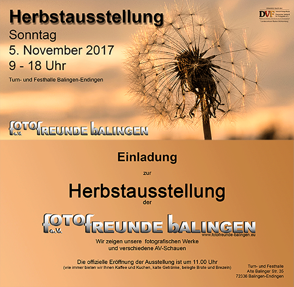 Einladung zur Herbstausstellung 2017 der Fotofreunde Balingen